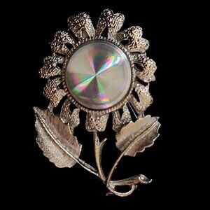 Vintage 1960s Sunflower Brooch Jewelarama Holographic